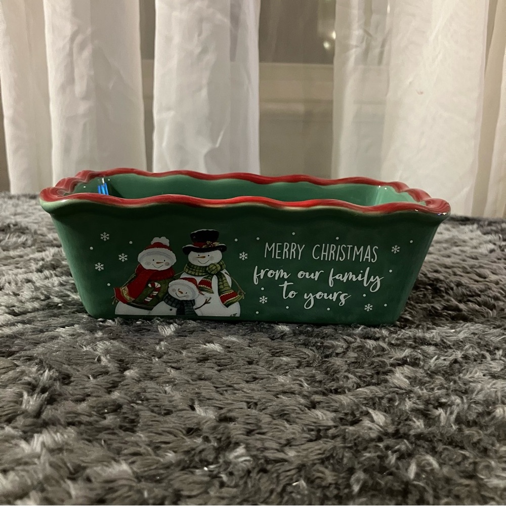Nantucket ceramic mini loaf pan "MERRY CHRISTMAS from‎ our family to yours"